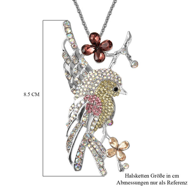 Mehrfarbige Kristall und Glas Kolibri-Brosche, Anh&auml;nger mit Kette, ca. 60 cm, silberfarben image number 6