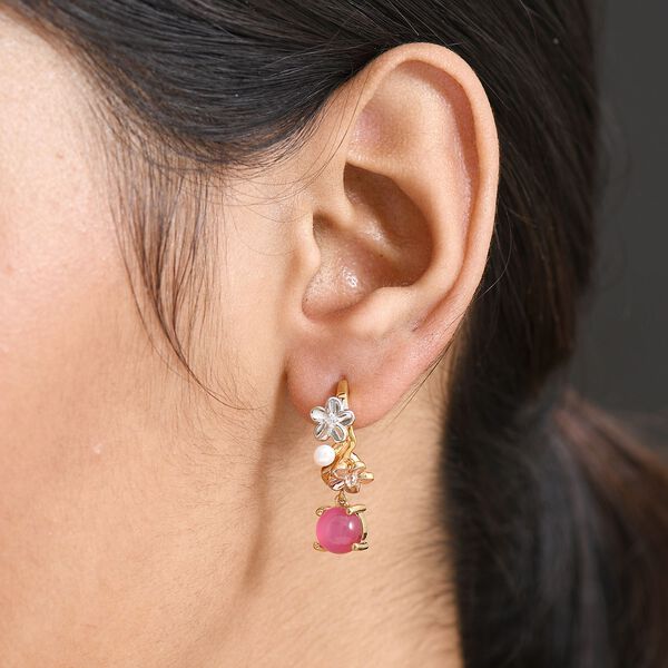 D'Joy Maulbeer Mondstein, S&uuml;&szlig;wasserperle und Zirkon zweifarbige Ohrringe image number 3