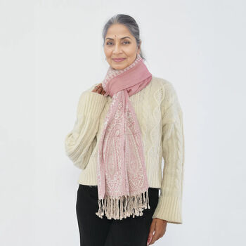 100% Viskose Gewebter Jamawar-Schal, Super Jamawar-Design, 70x190 cm, rosa