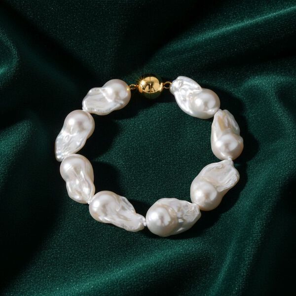 D'Joy AAAA Weiße Barockperle Armband ca. 21.5 cm 925 Silber vergoldet image number 1