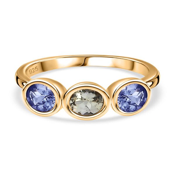 Pfau Tansanit, Tansanit Ring 925 Silber 750 Gelbgold Vermeil (Gr&ouml;&szlig;e 17.00) ca. 0,99 ct image number 0