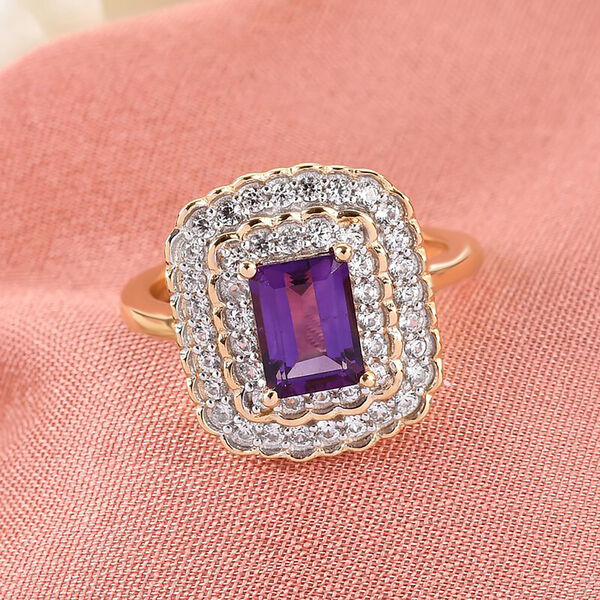 Afrikanischer Amethyst und Zirkon Ring 925 Silber 585 Vergoldet image number 2
