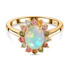 AA Natürlicher, äthiopischer Welo Opal, Mehrfarbig-Turmalin Ring 925 Silber vergoldet (Größe 21.00) ca. 1,77 ct