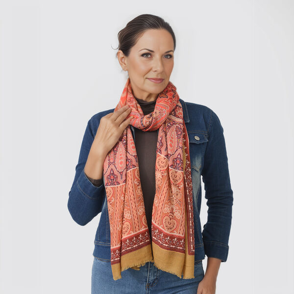 LA MAREY - 100% Kaschmirwolle Schal, Gr&ouml;&szlig;e - 70 x 190cm. Orange