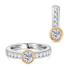 Moissanit Schmuckset 925 Silber vergoldet und platiniert (Größe 20.00) ca. 1,76 ct.