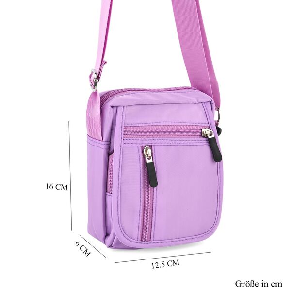 Umhängetasche mit mehreren Reißverschlussfächern und RFID-Schutz, 12,5x6x16cm, Lila image number 8