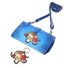 SUKRITI- Handbemalte Brieftasche aus Echtleder mit verstellbarem Schulterriemen und Schlüsselanhänger, Blau image number 0