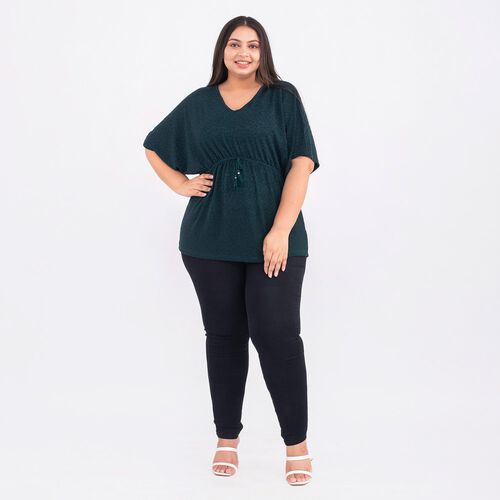 TAMSY Designer glitzer Tunika Bluse, One Size, Dunkelgrün image number 0