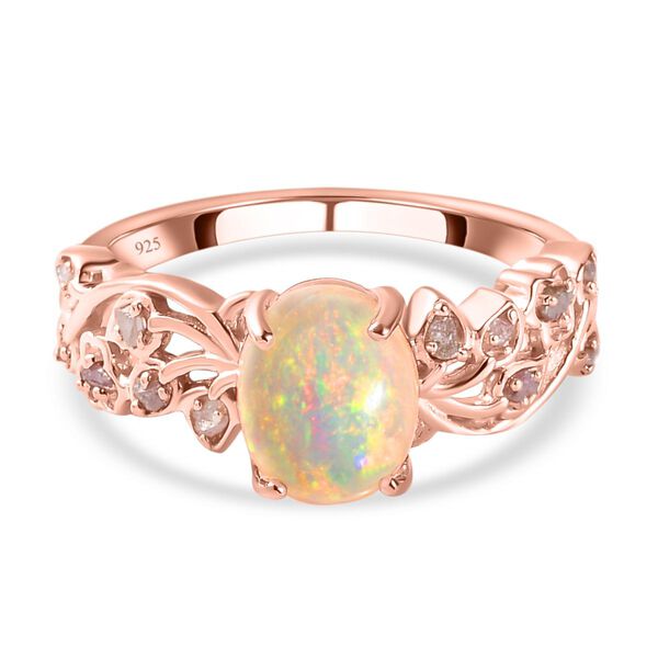 Nat&uuml;rlicher, &auml;thiopischer Welo Opal und rosa Diamant-Ring - 1,44 ct.