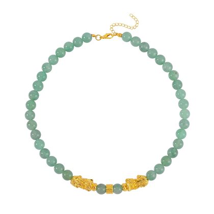 Gr&uuml;ner Aventurin Halskette ca. 45 cm Standard gelb vergoldet ca. 250,00 ct