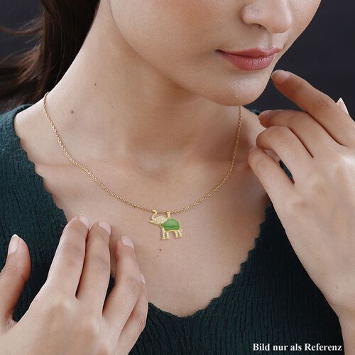Grüne Jade, Weißer Zirkon Anhänger 925 Silber vergoldet ca. 5.12 ct image number 1