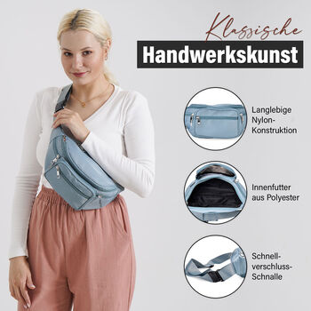 Nylon-G&uuml;rteltasche mit RFID-Schutz, 37x10x13,5cm, Blau