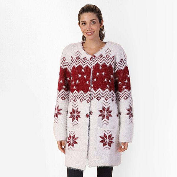 Langer Cardigan mit Taschen und Knopf, gestrickt, Einheitsgr&ouml;&szlig;e Rot