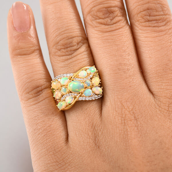 AA Nat&uuml;rlicher, &auml;thiopischer Welo Opal Ring 925 Silber 750 Gelbgold Vermeil (Gr&ouml;&szlig;e 18.00) ca. 2.52 ct image number 3