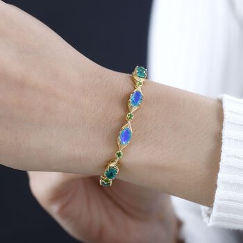 Pfau Quarz Triplette, Nat&uuml;rlicher Chromdiopsid Armband ca. 18 cm 925 Silber 750 Gelbgold Vermeil ca. 10,19 ct.