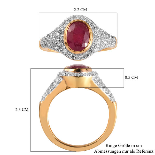 Afrikanischer Rubin und Zirkon-Ring, (Fissure gefüllt), 925 Silber vergoldet image number 8