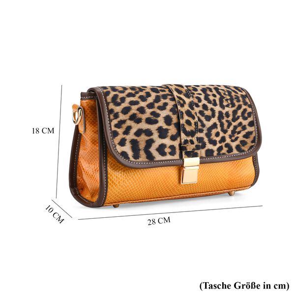 Chaos by Elsie- Echtleder Crossbody Tasche mit RFID-Schutz, Leopardenmotiv Klappe, 2 Au&szlig;enf&auml;cher mit Rei&szlig;verschluss, 28x10x18cm, Beige image number 8