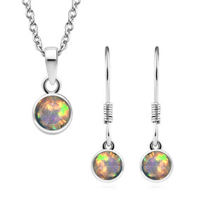 Natürlicher, äthiopischer Opal-Anhänger und Ohrringe aus 925 Silber, mit Kette aus Edelstahl ca. 1,26 ct