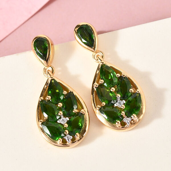 Natürlicher Chromdiopsid und Zirkon-Ohrhänger, 925 Silber vergoldet ca. 2,82 ct  image number 2