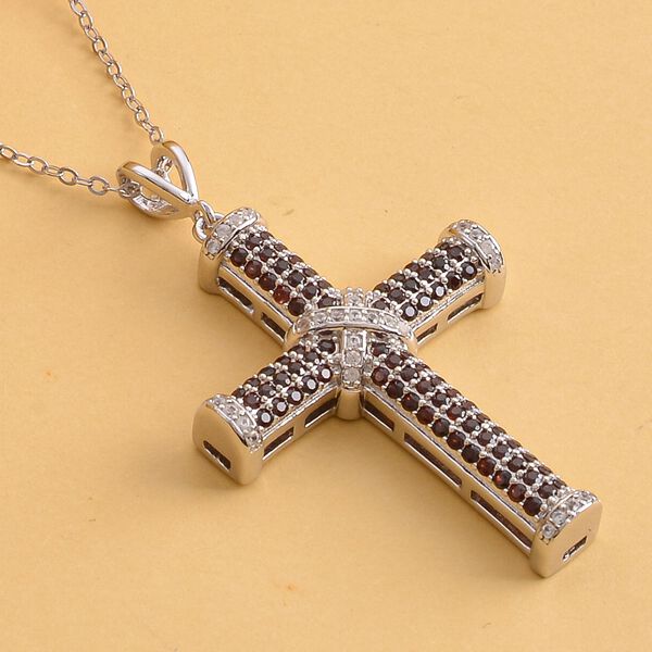 Roter Granat Kreuzanh&auml;nger mit Kette, 925 Silber rhodiniert ca. 0,51 ct image number 2