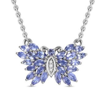 Tansanit und Zirkon Halskette, 45 cm - 2,22 ct.