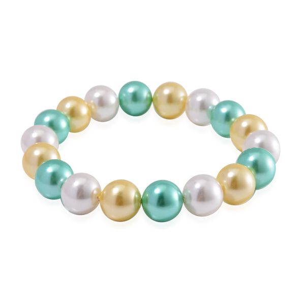 Goldenes, wei&szlig;es und gr&uuml;nes Muschelkernperlen-Armband