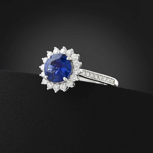 Rhapsody AAAA Blauer Ceylon-Saphir, Weißer Diamant Ring 950 Platin (Größe 18.00) ca. 2,50 ct image number 1