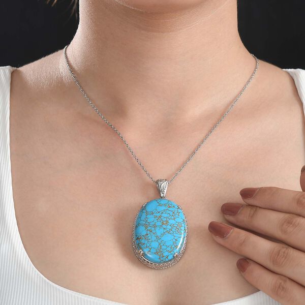 Blauer Mojave T&uuml;rkis-Anh&auml;nger mit 50cm Kette - 55,79 ct. image number 3