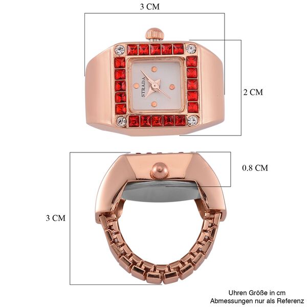 STRADA - Ringuhr mit rubinrotem Kristall, Weißkristall, Japanischem Uhrwerk und Roséfarben, 7.5 cm, Reiner Edelstahl image number 5