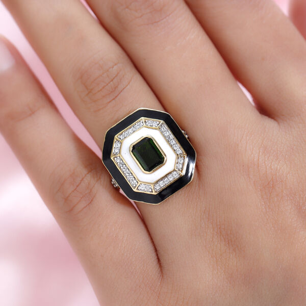 Natürlicher Chromdiopsid und Zirkon-Ring, 925 Silber vergoldet  ca. 1,65 ct image number 3