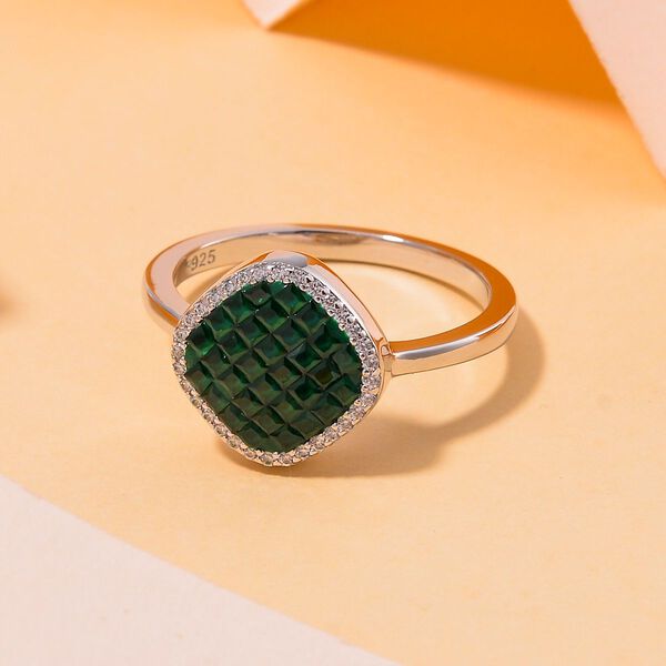 Grüner und weißer Zirkonia Halo Ring image number 2
