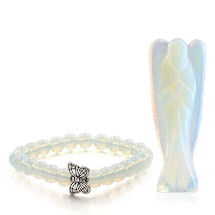 2er Set - Schutzengel aus Opalit und Energie-Armband, Handgefertigt