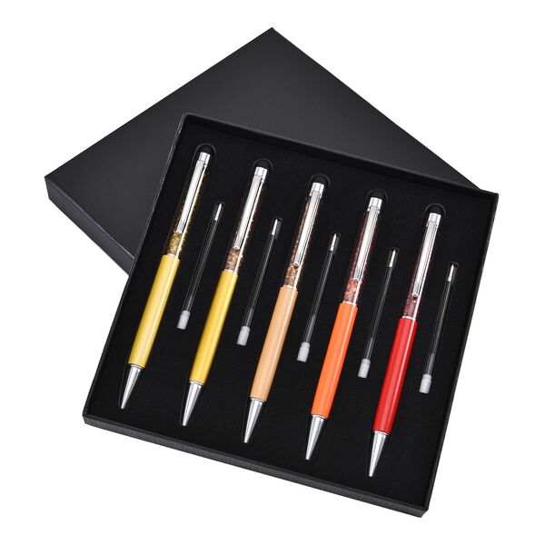 5er Set - Kristall gefüllte Aluminium-Kugelschreiber, rot/gelb image number 5