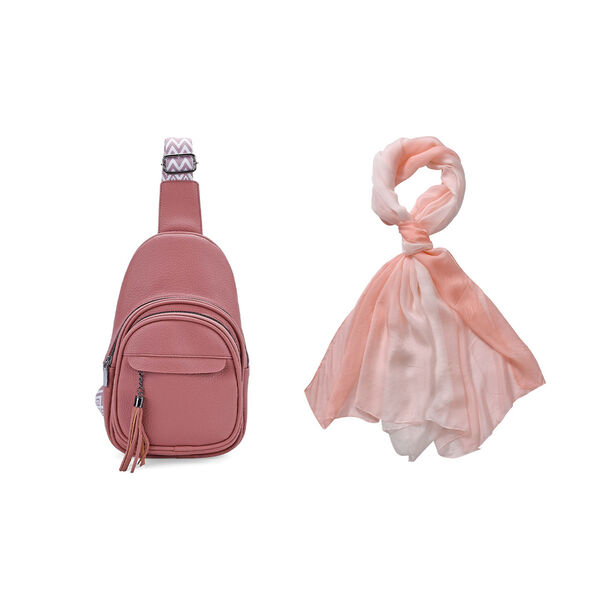 Rosa PU Brusttasche und LA MAREY Ombre Chiffon Seiden Schal image number 0