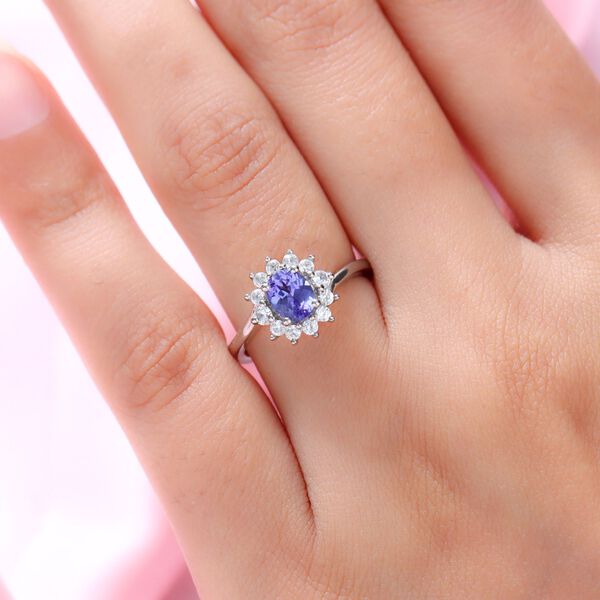 AA Tansanit und wei&szlig;er Zirkon-Ring, 925 Silber platiniert  ca. 1,15 ct image number 3