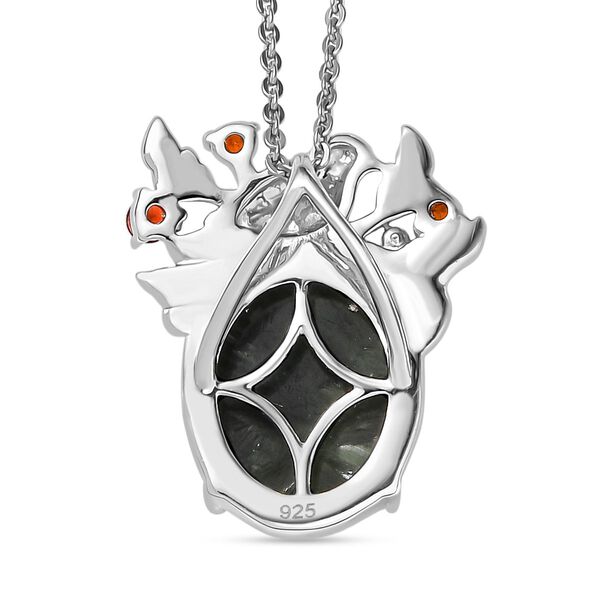 Viktorianische Blüte - Sibirischer Seraphinite, Roter Granat Anhänger mit Kette, 925 Silber platiniert ca. 5.08 ct image number 5