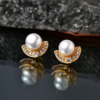 EVER TRUE S&uuml;&szlig;wasser Perle (7-7.5 mm), Wei&szlig;er Zirkon Ohrringe Nickelfreies Messing