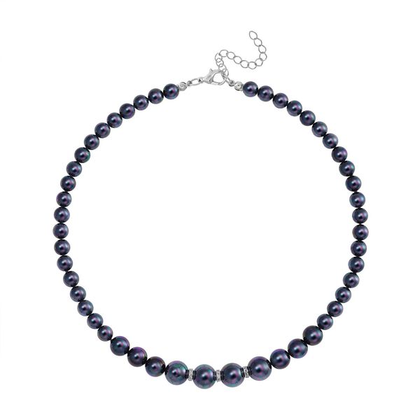 Pfauenfarbene Muschelkernperlen und weiße Kristall, 45+5 cm image number 3