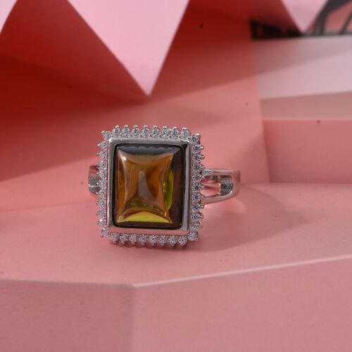 Lustro Stella Grüner Zirkonia, Weißer Zirkonia Ring 925 Silber rhodiniert (Größe 19.00) image number 1