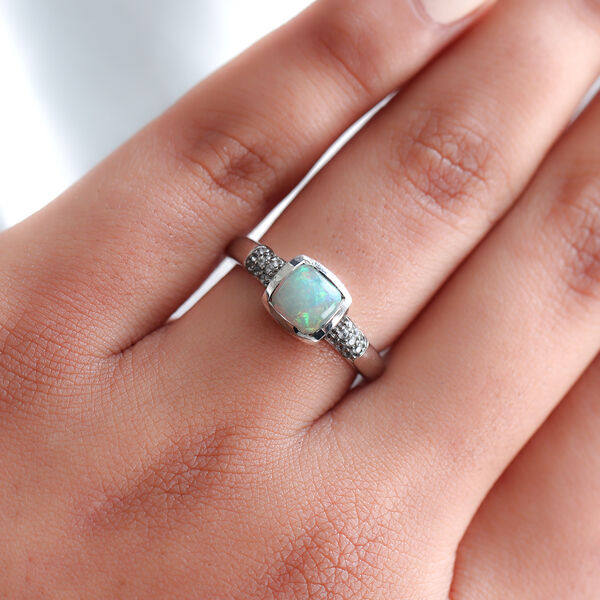 Natürlicher, äthiopischer Opal und Zirkon-Ring, 925 Silber platiniert  ca. 0,79 ct image number 3