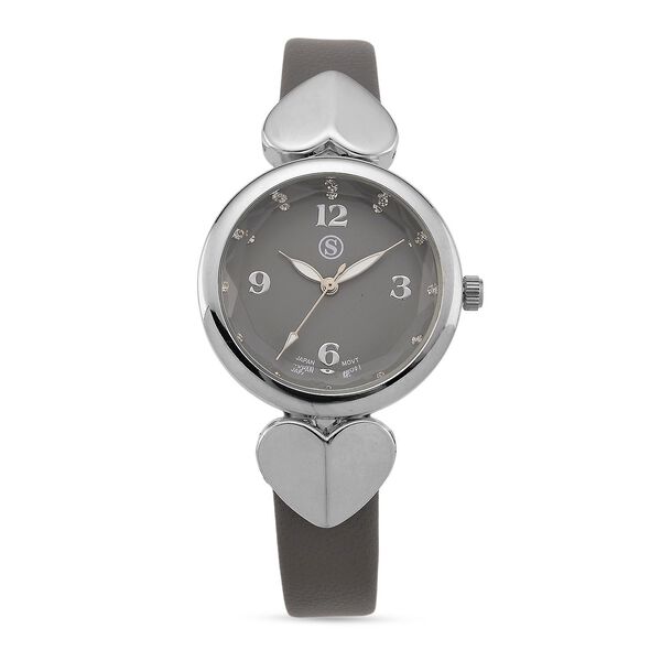 STRADA Uhr mit PC21S Japan-Uhrwerk, Edelstahl-Mesh-Armband, Graufarben mit Kristallzifferblatt,, Grau