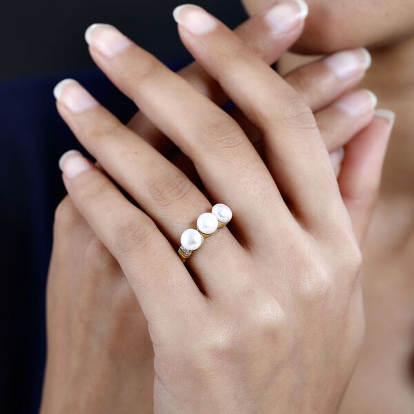 Süßwasser Perle, Weißer Zirkon Ring, 925 Silber Gelbgold Vermeil (Größe 19.00) ca. 0.09 ct image number 3