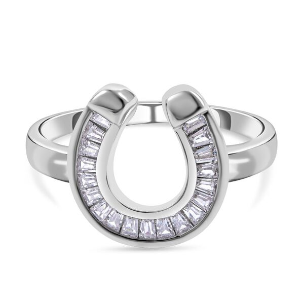 Lustro Stella - Wei&szlig;er Zirkonia Hufeisen-Ring, 925 Silber platiniert