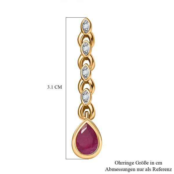 AA Afrikanischer Rubin (Fissure gef&uuml;llt), Wei&szlig;er Zirkon Ohrringe, 925 Silber Gelbgold Vermeil, ca. 2.07 ct image number 6