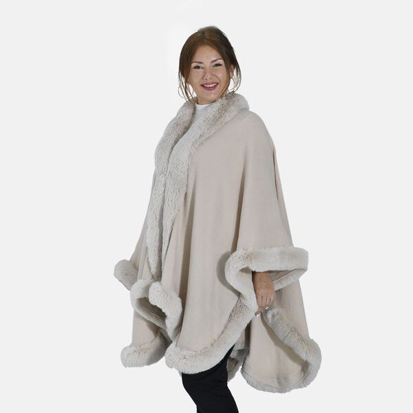 Kunstpelz-Ruana, Einheitsgröße - Creme image number 4