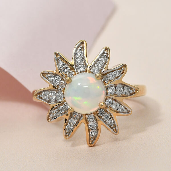 Nat&uuml;rlicher &Auml;thiopischer Opal und Zirkon Ring 925 Silber vergoldet  ca. 1,28 ct image number 2