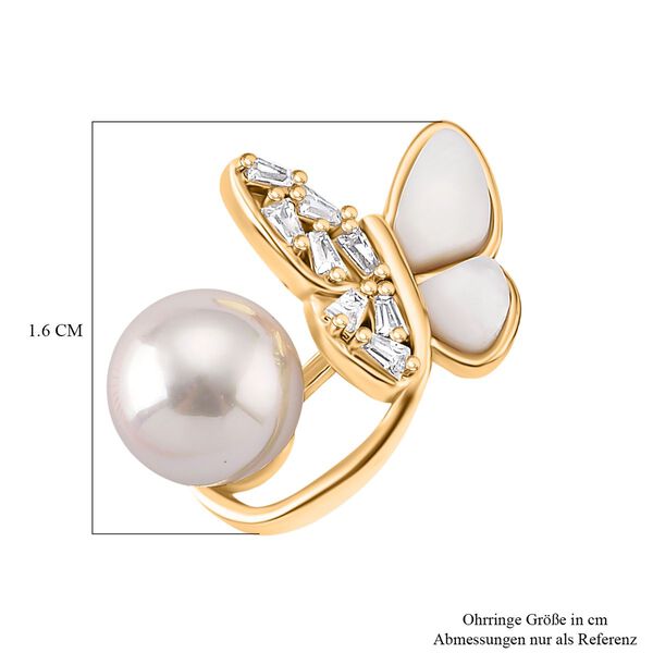 Wei&szlig;e Muschelkernperle (7-9 mm), Wei&szlig;es Perlmutt Ohrringe, Nickelfreies Messing, golfarben image number 6