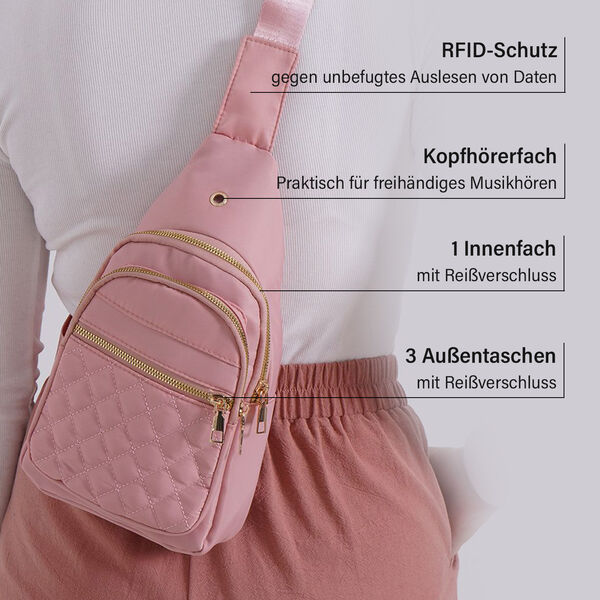 Rucksack mit RFID-Schutz in Steppoptik, 17x7,5x30cm, Rosa image number 4