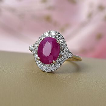 LUXURIANT DIAMOND - AAA Burmesischer Rubin, Lab Grown Diamant Ring 417 Gold (Gr&ouml;&szlig;e 16.50) ca. 5,50 ct