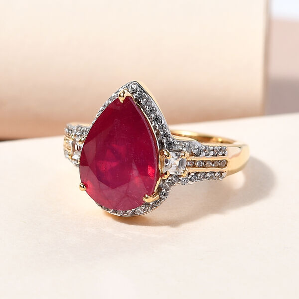 Afrikanischer Rubin und Zirkon-Ring, (Fissure gef&uuml;llt), 925 Silber vergoldet image number 2